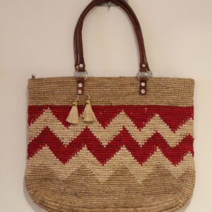 Sac à main en raphia lanières en cuir  - modèle 2