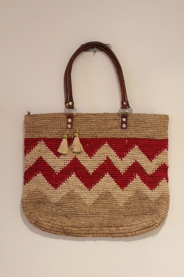 Sac à main en raphia lanières en cuir  - modèle 2