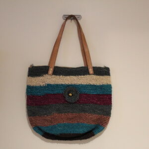 Sac à main en raphia lanières en cuir  - modèle 3